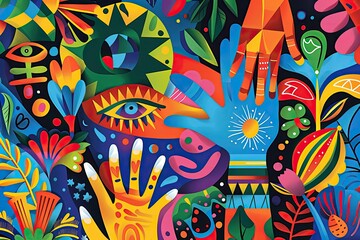 Colorful Digital Artwork Featuring Cultural Elements and Motifs Promoting Inclusion and Diversity Concept Vibrant Cultural Expression.