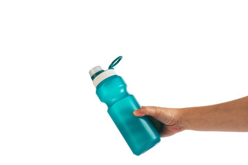 Naklejka premium Hand holding cup cold storage. Tumbler glass cold store. on transparent background.