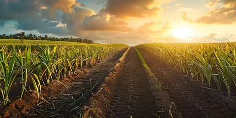 Innovative Sugarcane Farming: Maximizing Efficiency with Advanced Technology. Concept Agricultural Technology, Sugarcane Farming, Efficiency, Innovation, Sustainable Agriculture
