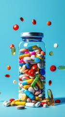 A glass bottle filled with tablet
