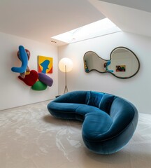 Modern art living room with art sofa and art installation, modern urban fashion living room, art office space