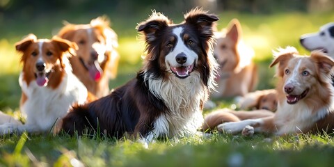 Border Collie Engaging in Playful Interaction with Other Dogs Outdoors. Concept Dog Playtime, Outdoor Fun, Pet Photography, Border Collie, Playful Interactions
