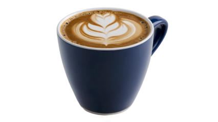 A cup of coffee with a heart design on top isolated on transparent background