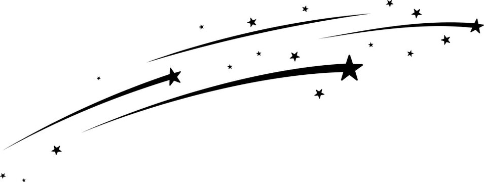 Shooting stars, flying comets tails silhouette