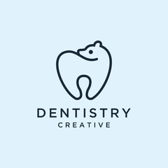 Dental Care minimalist, Tooth Teeth Dentist with a line bear animal Logo design inspiration