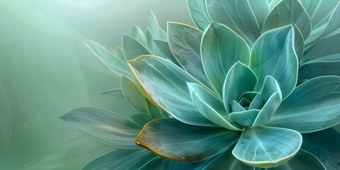 Teal Cactus Leaves Close-Up on Green Background: Showcasing Succulent Plant Details. Concept Teal Cactus Leaves, Succulent Plants, Close-Up Photography, Green Background, Plant Details