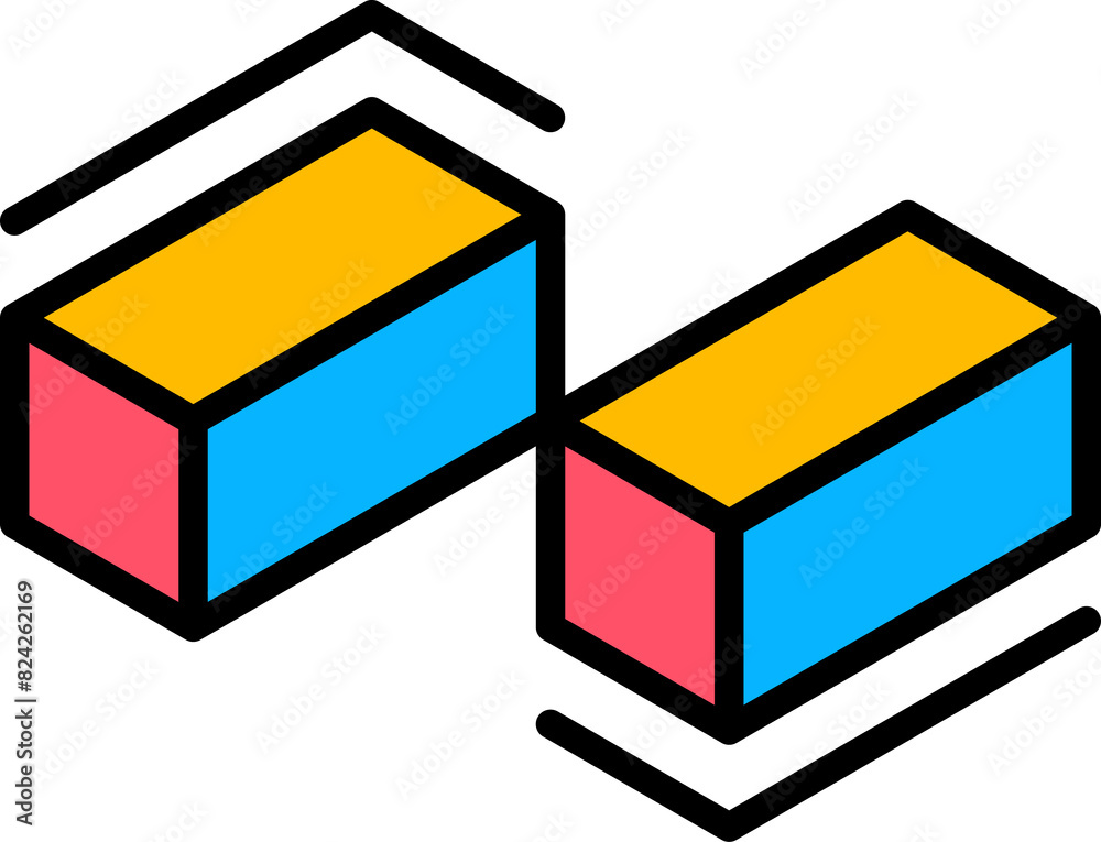 Poster Memphis shape of two rectangular parallelepipeds