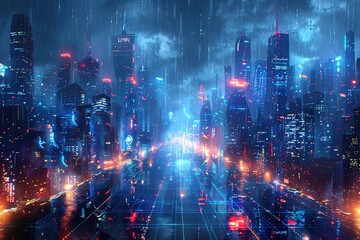 Fototapeta premium The Lines of Electronic Scattering and Cities