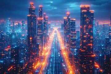 Fototapeta premium The Lines of Electronic Scattering and Cities