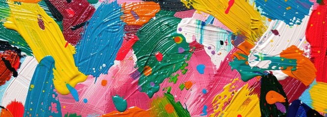 Vibrant Abstract Painting with Multicolored Paint Splatters, Creative Artwork for Modern Interior Design and Home Decor