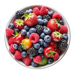 Obraz premium A bowl of vibrant mixed berries isolated on Transparent background.