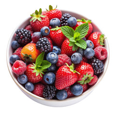 Obraz premium A bowl of vibrant mixed berries isolated on Transparent background.