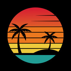 Summer times tropical with Retro vintage palm tree silhouette on the beach Vector Illustration  © Soraia Akter