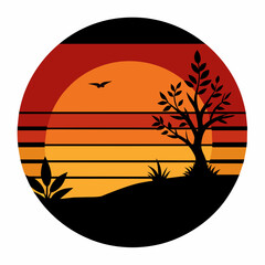 Colorful vintage sunset collection with palm trees in vibrant gradient colors 70s 80s Retro sunset   © Soraia Akter