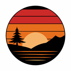 Summer times black silhouette illustration vintage retro sunset 
