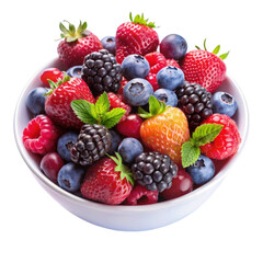 Obraz premium A bowl of vibrant mixed berries isolated on Transparent background.