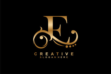 e letter logo with luxury gold floral ornament. e monogram logo, e typography. suitable for business logos, companies, beauty, fashion, boutiques, etc