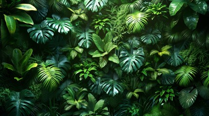 Background Tropical. Vines drape from the canopy above, forming intricate patterns that weave through the dense foliage, creating a mystical ambiance in the heart of the jungle.