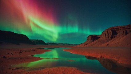 Naklejka premium Aurora Oasis on Mars