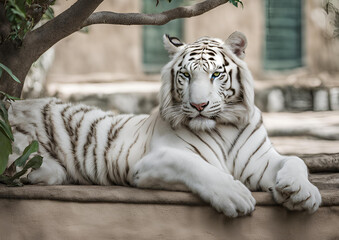 A portrait of a languid White Tiger.