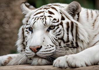 A portrait of a languid White Tiger.