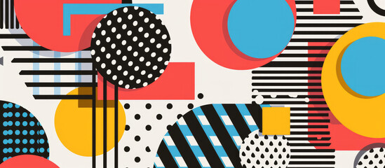 Fototapeta premium Dynamic abstract background with vibrant geometric shapes and patterns in Memphis design style