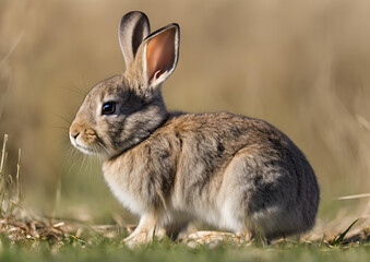 Fototapeta premium A young European rabbit (Oryctolagus cuniculus) faces the camera.