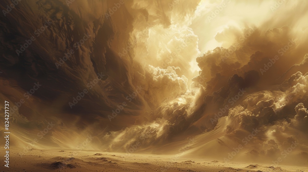 Wall mural the unrelenting sandstorm charges across the desert swallowing everything in its path with an unrele