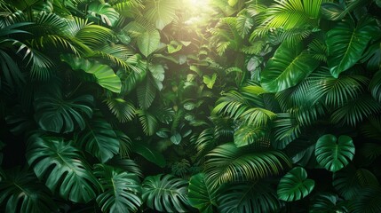 Background Tropical. The lush rainforest foliage weaves a natural tapestry, with each leaf and branch contributing to the intricate and beautiful pattern of the forest.