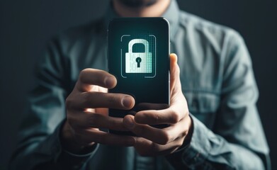 Close-up of man's hand holding smartphone with digital connection concept
