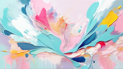 Abstract painting of artwork with a mixture of pastel color brush strokes 