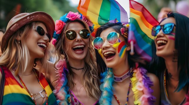 Stylish group of Asian LGBTQ friends celebrating pride