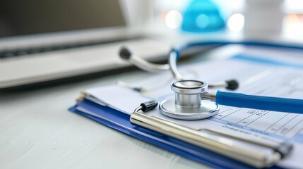 Stethoscope and medical chart on doctor's desk - Healthcare concept