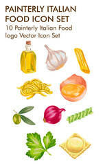 Painterly italian food logo vector icon set 