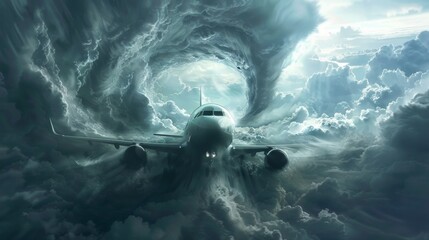 Up in the Clouds: Airplane Maneuvering Through Turbulent Skies - High-Definition Illustration of Dramatic Cloud Formations