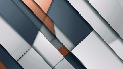 A stylish abstract shapes and forms background showcasing elegant geometric patterns in shades of silver, navy, and copper, providing a modern and polished look.
