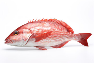 Obraz premium Image of a red snapper fish isolated on white background. Fresh food. Underwater animals. Generative AI.