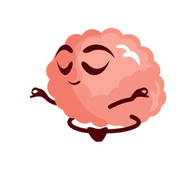 cute brain meditating cartoon