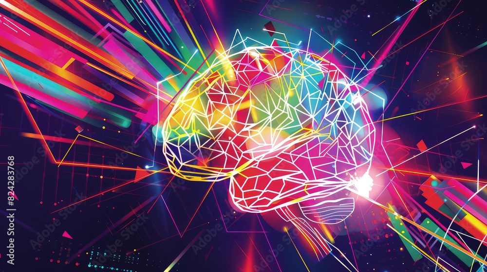 Wall mural a vibrant creative idea illustration depicting a brain-like structure with colorful light beams and 
