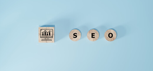 SEO text on wooden cube, Search engine optimization ranking, SEO