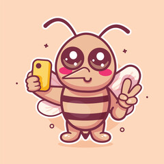smiling mosquito animal character mascot taking a selfie with a smartphone isolated cartoon