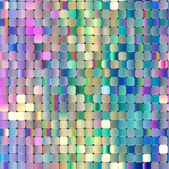 Iridescent hues, glitter accents, and shimmering light effects on seamless disco mirror glam sequin pattern. AI generated