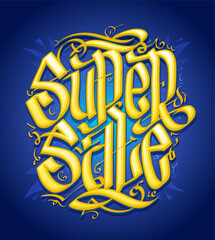 Super sale advertisement banner with golden calligraphy lettering