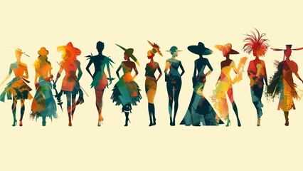 abstract watercolor group of people silhouette with colorful splash team  background