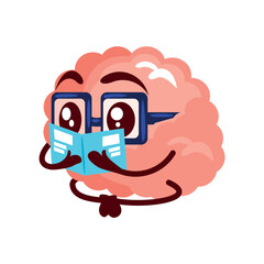 cartoon brain reading a book