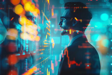 Generative ai Concept. Businessman Use AI technology to analyze business data and use it for investment and fund return analysis.