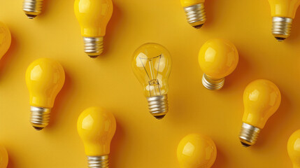 A light bulb on a yellow pattern background