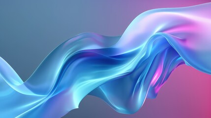 An abstract 3D shape resembling a liquid wave, rendered in a gradient from electric blue to vivid magenta, symbolizing dynamic movement.