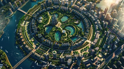 A rooftop garden in a modern city lush greenery
