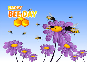 this is an illustration of bees in a flower garden